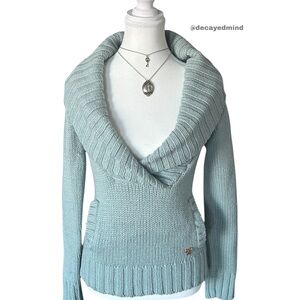 Y2K “Tna” Baby Blue Lambswool Knit Collar Wrap Sweater